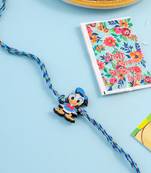 stylish blue cartoon character kids rakhi with roli chawal chandan & mishri
