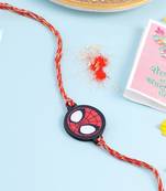 kids superhero red thread rakhi with roli chawal chandan & mishri