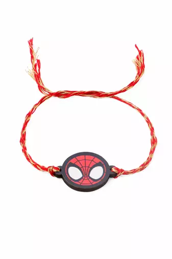 kids superhero red thread rakhi with roli chawal chandan & mishri