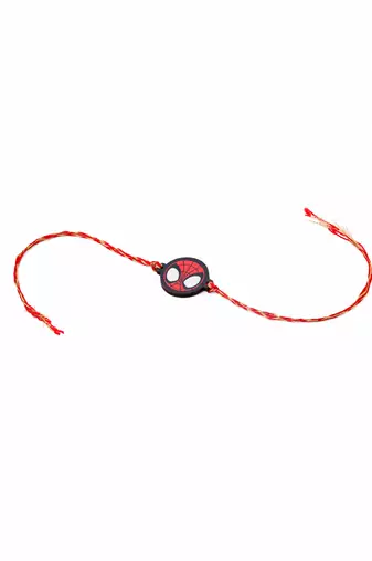 kids superhero red thread rakhi with roli chawal chandan & mishri