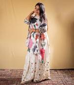 Elegant White Embroidered Chiffon Kurta Pant Set with Dupatta