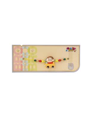 kids yellow cartoon artificial beads rakhi with roli chawal chandan & mishri 5