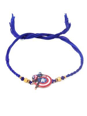 kids superhero blue artificial beads thread rakhi with roli chawal chandan & mishri 3