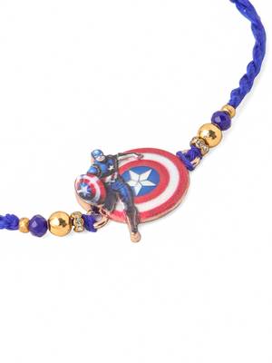 kids superhero blue artificial beads thread rakhi with roli chawal chandan & mishri 4