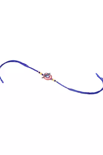 kids superhero blue artificial beads thread rakhi with roli chawal chandan & mishri