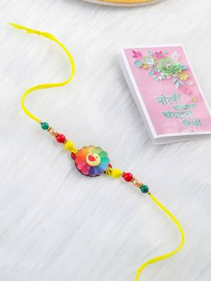 kids multicolor artificial beads rakhi with roli chawal chandan & mishri 1