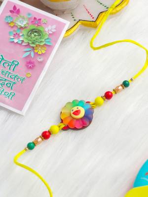 kids multicolor artificial beads rakhi with roli chawal chandan & mishri 2