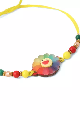 kids multicolor artificial beads rakhi with roli chawal chandan & mishri