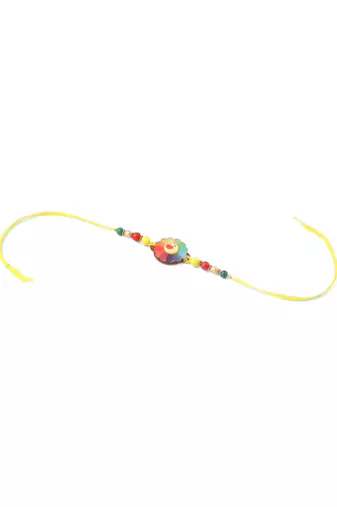 kids multicolor artificial beads rakhi with roli chawal chandan & mishri
