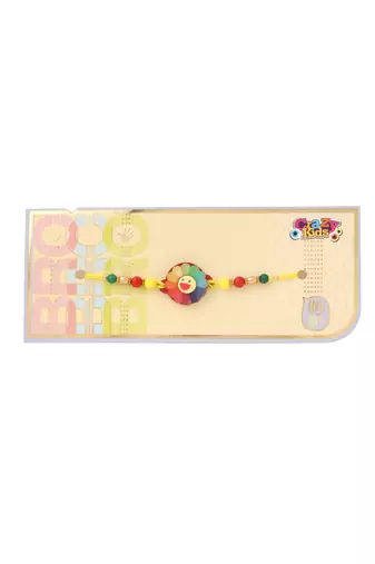 kids multicolor artificial beads rakhi with roli chawal chandan & mishri