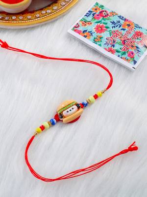 kids cartoon character multicolor artificial beads rakhi with roli chawal chandan & mishri 1