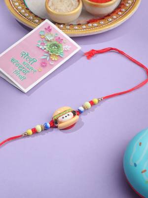 kids cartoon character multicolor artificial beads rakhi with roli chawal chandan & mishri 2