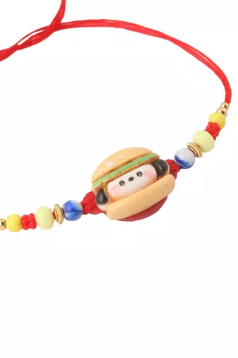 kids cartoon character multicolor artificial beads rakhi with roli chawal chandan & mishri