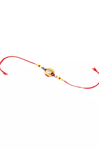 kids cartoon character multicolor artificial beads rakhi with roli chawal chandan & mishri