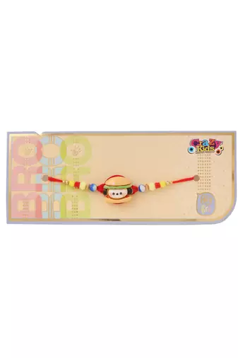 kids cartoon character multicolor artificial beads rakhi with roli chawal chandan & mishri
