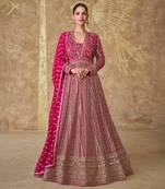 Pink georgette heavy embroidery sequins work gown set