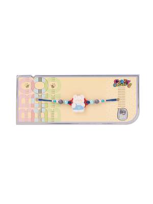 kids teddy blue artificial beads thread rakhi with roli chawal chandan & mishri 5