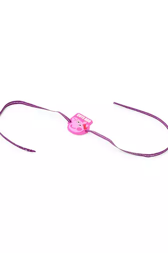 stylish pink cartoon character kids rakhi with roli chawal chandan & mishri