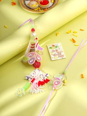 handcrafted set of 2 multicolor pearls bhaiya bhabhi rakhi with roli chawal chandan & mishri 1