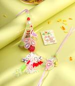 handcrafted set of 2 multicolor pearls bhaiya bhabhi rakhi with roli chawal chandan & mishri