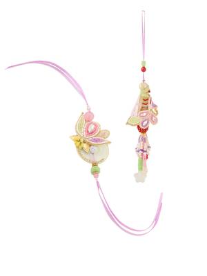 handcrafted set of 2 multicolor pearls bhaiya bhabhi rakhi with roli chawal chandan & mishri 2