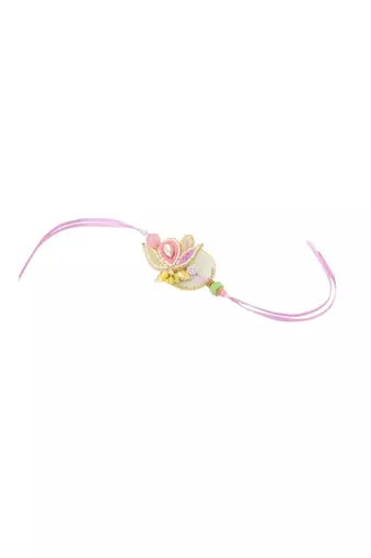 handcrafted set of 2 multicolor pearls bhaiya bhabhi rakhi with roli chawal chandan & mishri