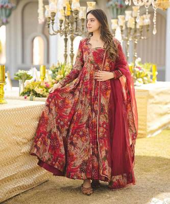 Multicolor Georgette Salwar Suit Floral Printed and Sequin Embroidery 1