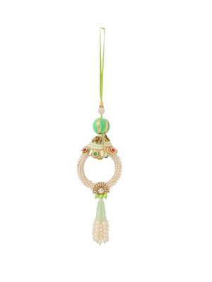 set of 2 handcrafted green artificial stones & pearls bhaiya bhabhi rakhi with roli chawal chandan & mishri 3