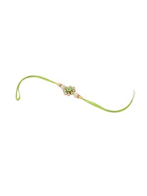 set of 2 handcrafted green artificial stones & pearls bhaiya bhabhi rakhi with roli chawal chandan & mishri 4