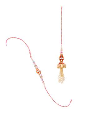set of 2 multicolor artificial stones & pearls bhaiya bhabhi rakhi with roli chawal chandan & mishri 2