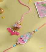 set of 2 multicolor handcrafted artificial stones & pearls bhaiya bhabhi rakhi with roli chawal chandan & mishri