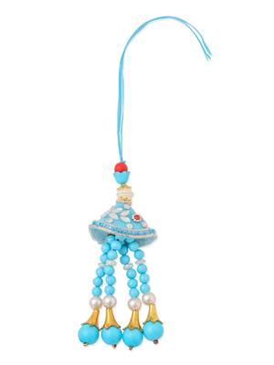 set of 2 blue & pink artificial stones & beads bhaiya bhabhi rakhi with roli chawal chandan & mishri 4
