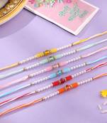 men set of 6 multicolor artificial stones & pearls rakhi with roli chawal chandan & mishri