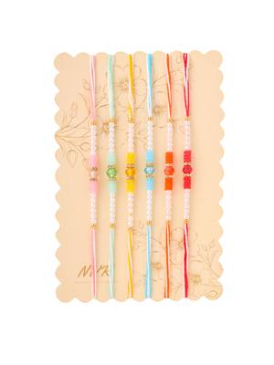 men set of 6 multicolor artificial stones & pearls rakhi with roli chawal chandan & mishri 2