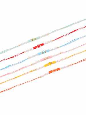 men set of 6 multicolor artificial stones & pearls rakhi with roli chawal chandan & mishri 3