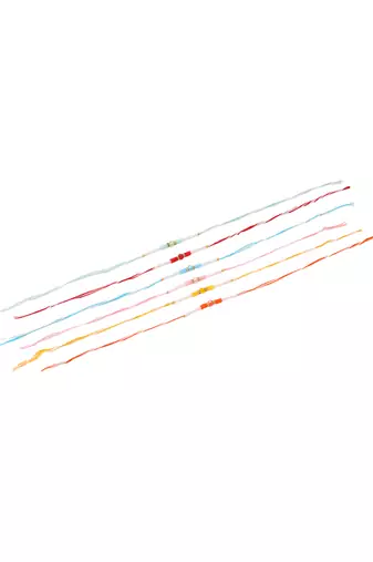 men set of 6 multicolor artificial stones & pearls rakhi with roli chawal chandan & mishri