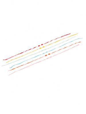 men set of 6 multicolor pearls thread rakhi with roli chawal chandan & mishri 4