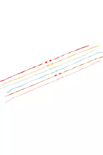 men set of 6 multicolor pearls thread rakhi with roli chawal chandan & mishri
