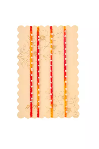 men set of 4 pearls traditional red thread rakhi with roli chawal chandan & mishri