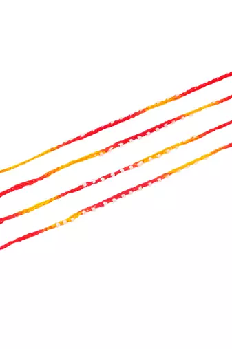 men set of 4 pearls traditional red thread rakhi with roli chawal chandan & mishri