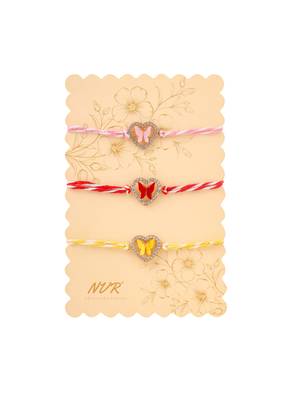 men set of 3 heart shape multicolor artificial stones thread rakhi with roli chawal chandan & mishri 2