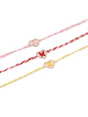 men set of 3 heart shape multicolor artificial stones thread rakhi with roli chawal chandan & mishri 3