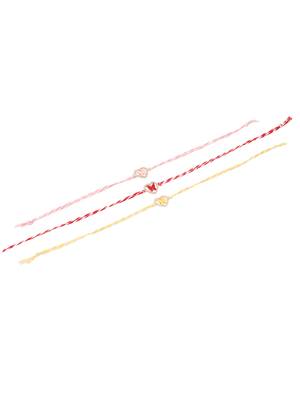 men set of 3 heart shape multicolor artificial stones thread rakhi with roli chawal chandan & mishri 4