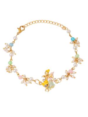 set of 2 multicolor gold toned radha krishna beaded bhaiya bhabhi rakhi with roli chawal chandan & mishri 4