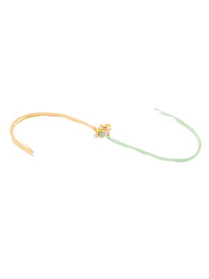 set of 2 multicolor gold toned radha krishna beaded bhaiya bhabhi rakhi with roli chawal chandan & mishri 5