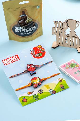kids set of 2 cute cartoon superhero thread rakhi, combo for rakshabandhan