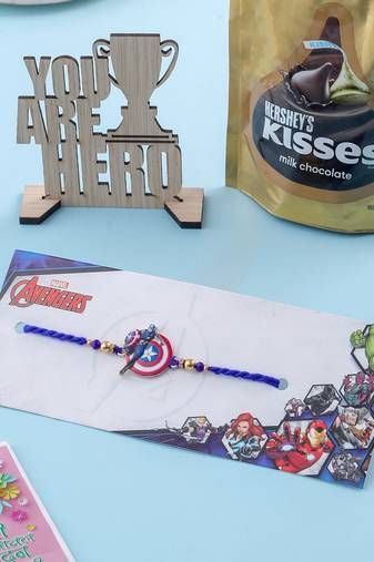 kids superhero blue artificial beads thread rakhi, combo for rakshabandhan