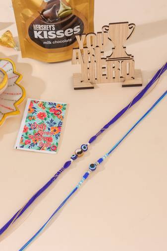 men set of 2 blue evil eye artificial beads thread rakhi combo