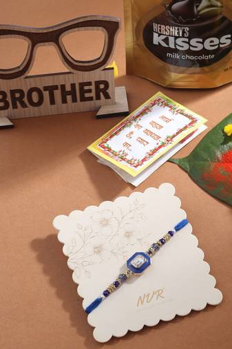 men blue artificial stones handmade thread rakhi, combo for rakshabandhan