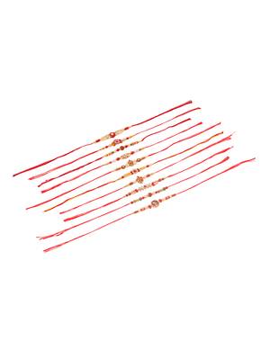 men set of 10 red artificial stones and beads rudraksh thread rakhi combo 3